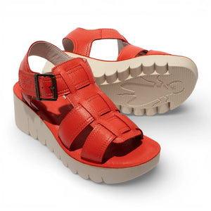 YUDD236FLY - Women’s Red Leather Wedge Sandals