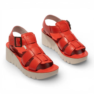 YUDD236FLY - Women’s Red Leather Wedge Sandals