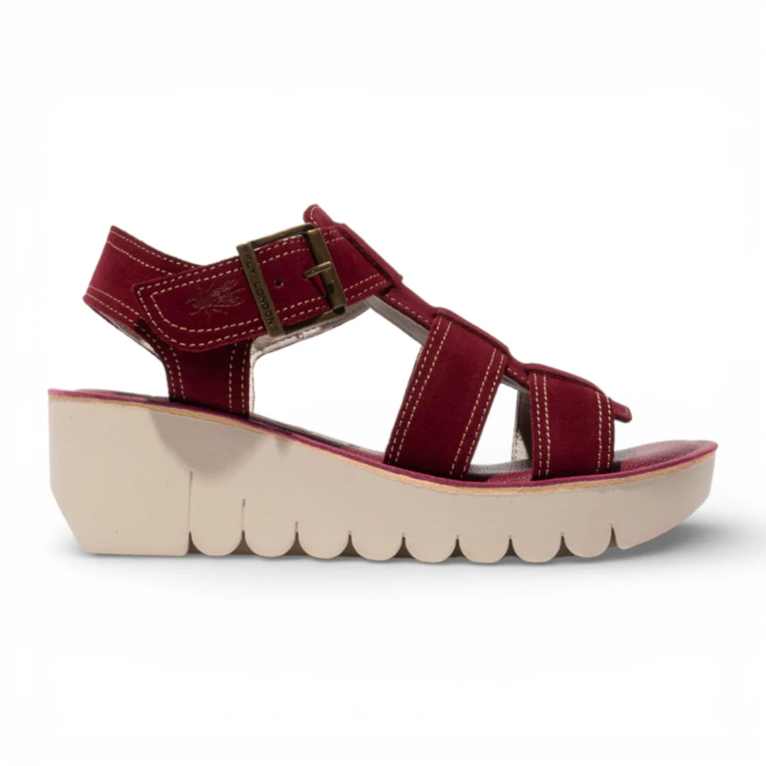 YUDD236FLY - Sandalias de cuña para mujer en ante rojo baya