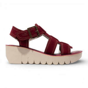 YUDD236FLY - Sandalias de cuña para mujer en ante rojo baya