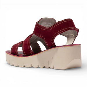 YUDD236FLY - Sandalias de cuña para mujer en ante rojo baya