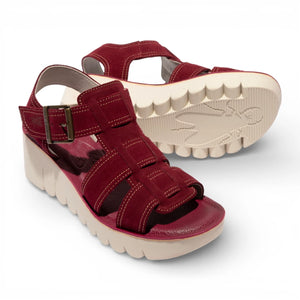 YUDD236FLY - Sandalias de cuña para mujer en ante rojo baya