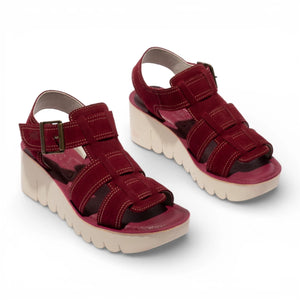 YUDD236FLY - Sandalias de cuña para mujer en ante rojo baya