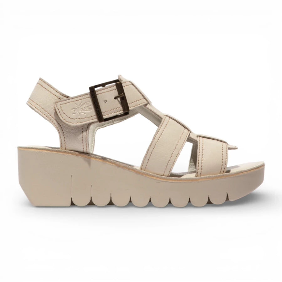 YUDD236FLY - Women’s Off White Leather Wedge Sandals