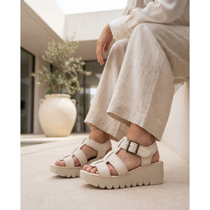 YUDD236FLY - Women’s Off White Leather Wedge Sandals