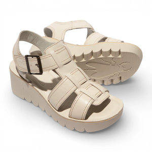 YUDD236FLY - Women’s Off White Leather Wedge Sandals