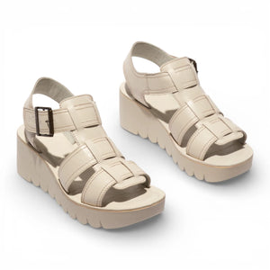 YUDD236FLY - Women’s Off White Leather Wedge Sandals