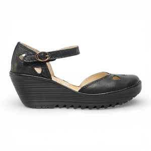 YUNA - Women’s Black Leather Wedge Sandals