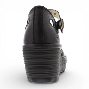 YUNA - Women’s Black Leather Wedge Sandals