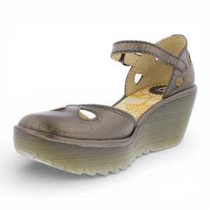YUNA - Women’s Bronze Brown Leather Wedge Sandals