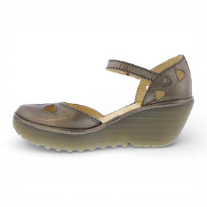 YUNA - Women’s Bronze Brown Leather Wedge Sandals