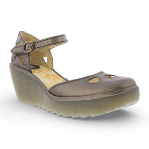 YUNA - Women’s Bronze Brown Leather Wedge Sandals