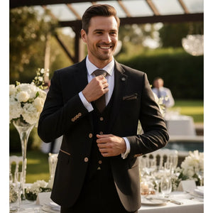 IM32 - Men's Black 3 Piece Tailored Fit Suit-TruClothing