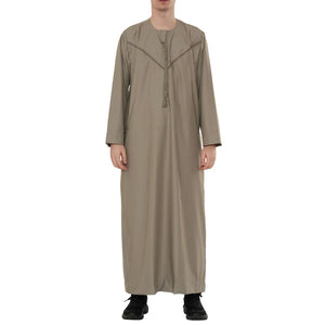 HM10 - Men's Emirati Omani Zipped Embroidery Thobe-TruClothing