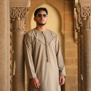 HM10 - Men's Emirati Omani Zipped Embroidery Thobe-TruClothing