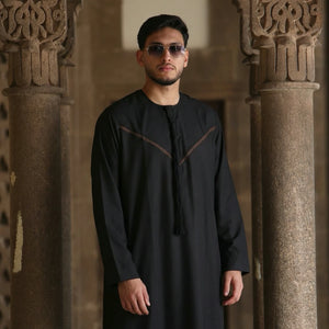 HM10 - Men's Emirati Omani Zipped Embroidery Thobe-TruClothing