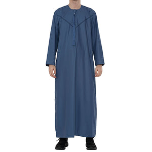 HM10 - Men's Emirati Omani Zipped Embroidery Thobe-TruClothing