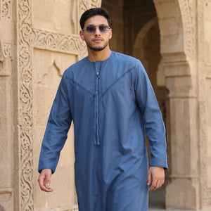HM10 - Men's Emirati Omani Zipped Embroidery Thobe-TruClothing