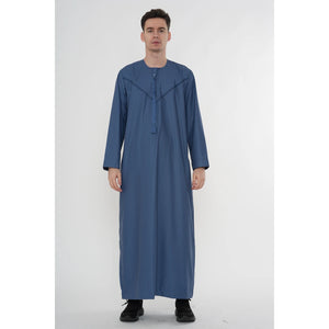 HM10 - Men's Emirati Omani Zipped Embroidery Thobe-TruClothing