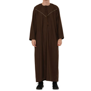 HM10 - Men's Emirati Omani Zipped Embroidery Thobe-TruClothing