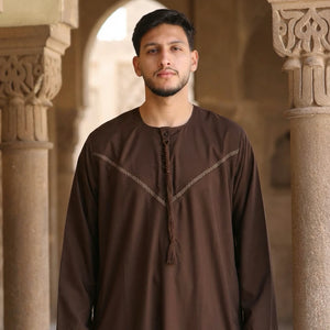 HM10 - Men's Emirati Omani Zipped Embroidery Thobe-TruClothing