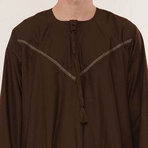 HM10 - Men's Emirati Omani Zipped Embroidery Thobe-TruClothing