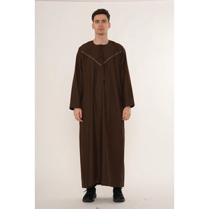HM10 - Men's Emirati Omani Zipped Embroidery Thobe-TruClothing