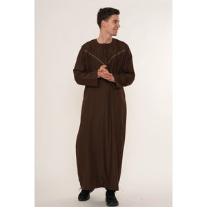 HM10 - Men's Emirati Omani Zipped Embroidery Thobe-TruClothing