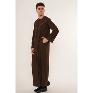 HM10 - Men's Emirati Omani Zipped Embroidery Thobe-TruClothing