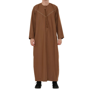 HM10 - Men's Emirati Omani Zipped Embroidery Thobe-TruClothing