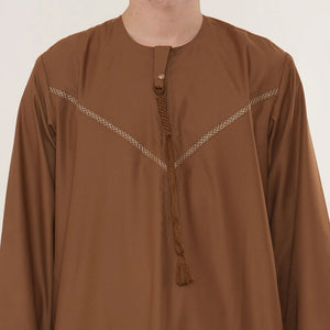 HM10 - Men's Emirati Omani Zipped Embroidery Thobe-TruClothing