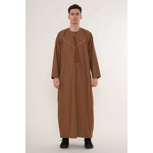 HM10 - Men's Emirati Omani Zipped Embroidery Thobe-TruClothing