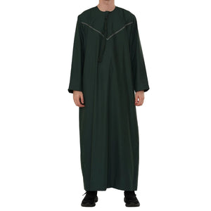 HM10 - Men's Emirati Omani Zipped Embroidery Thobe-TruClothing
