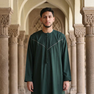 HM10 - Men's Emirati Omani Zipped Embroidery Thobe-TruClothing