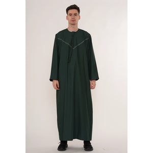 HM10 - Men's Emirati Omani Zipped Embroidery Thobe-TruClothing