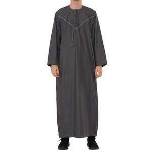 HM10 - Men's Emirati Omani Zipped Embroidery Thobe-TruClothing