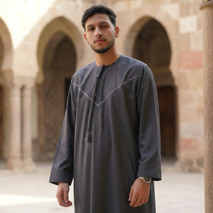 HM10 - Men's Emirati Omani Zipped Embroidery Thobe-TruClothing