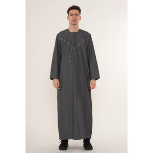 HM10 - Men's Emirati Omani Zipped Embroidery Thobe-TruClothing