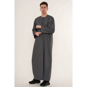 HM10 - Men's Emirati Omani Zipped Embroidery Thobe-TruClothing