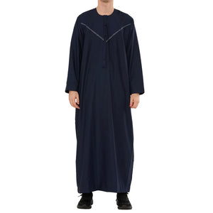 HM10 - Men's Emirati Omani Zipped Embroidery Thobe-TruClothing