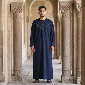 HM10 - Men's Emirati Omani Zipped Embroidery Thobe-TruClothing