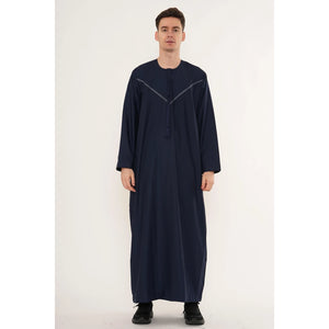HM10 - Men's Emirati Omani Zipped Embroidery Thobe-TruClothing