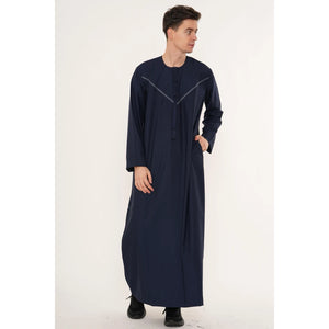 HM10 - Men's Emirati Omani Zipped Embroidery Thobe-TruClothing