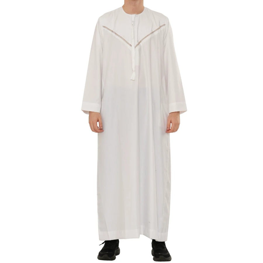 HM10 - Men's Emirati Omani Zipped Embroidery Thobe-TruClothing
