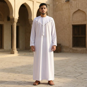 HM10 - Men's Emirati Omani Zipped Embroidery Thobe-TruClothing