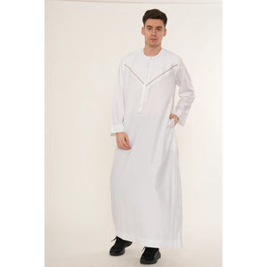 HM10 - Men's Emirati Omani Zipped Embroidery Thobe-TruClothing