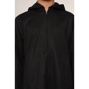 HM12 - Boy's Hooded Suede Emirati Omani Zipped Thobe-TruClothing