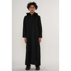 HM12 - Boy's Hooded Suede Emirati Omani Zipped Thobe-TruClothing