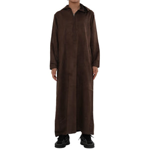 HM12 - Boy's Hooded Suede Emirati Omani Zipped Thobe-TruClothing