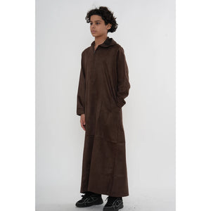 HM12 - Boy's Hooded Suede Emirati Omani Zipped Thobe-TruClothing